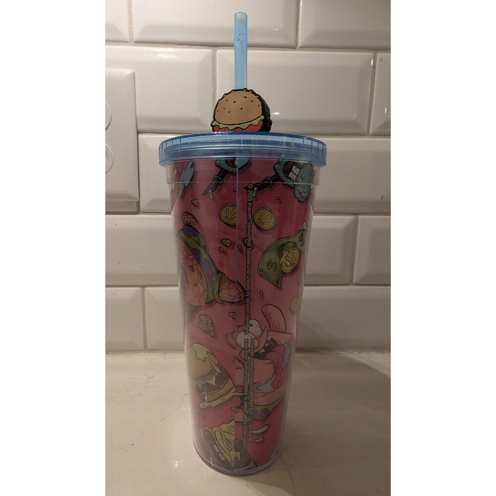 Silver Buffalo SpongeBob SquarePants Plastic Cold Cup with Lid and Straw Topper